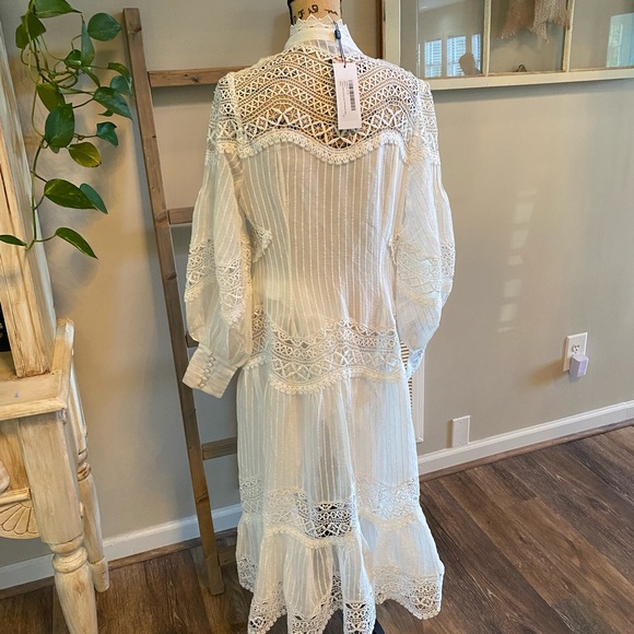 Karen Millen NWT Cotton Voile Cutout Prairie Boho Bridal Dress UK 12/US 10/EU 40 - Picture 8 of 12